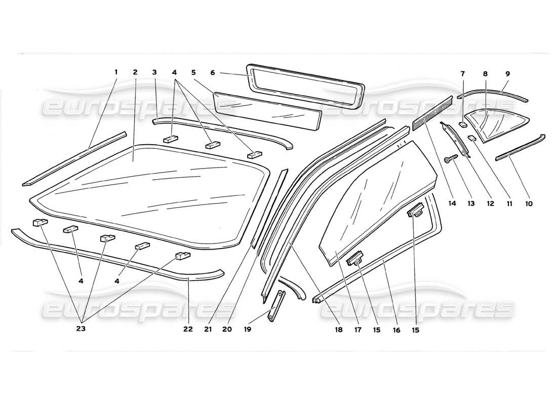 lamborghini diablo gt (1999) glass part diagram