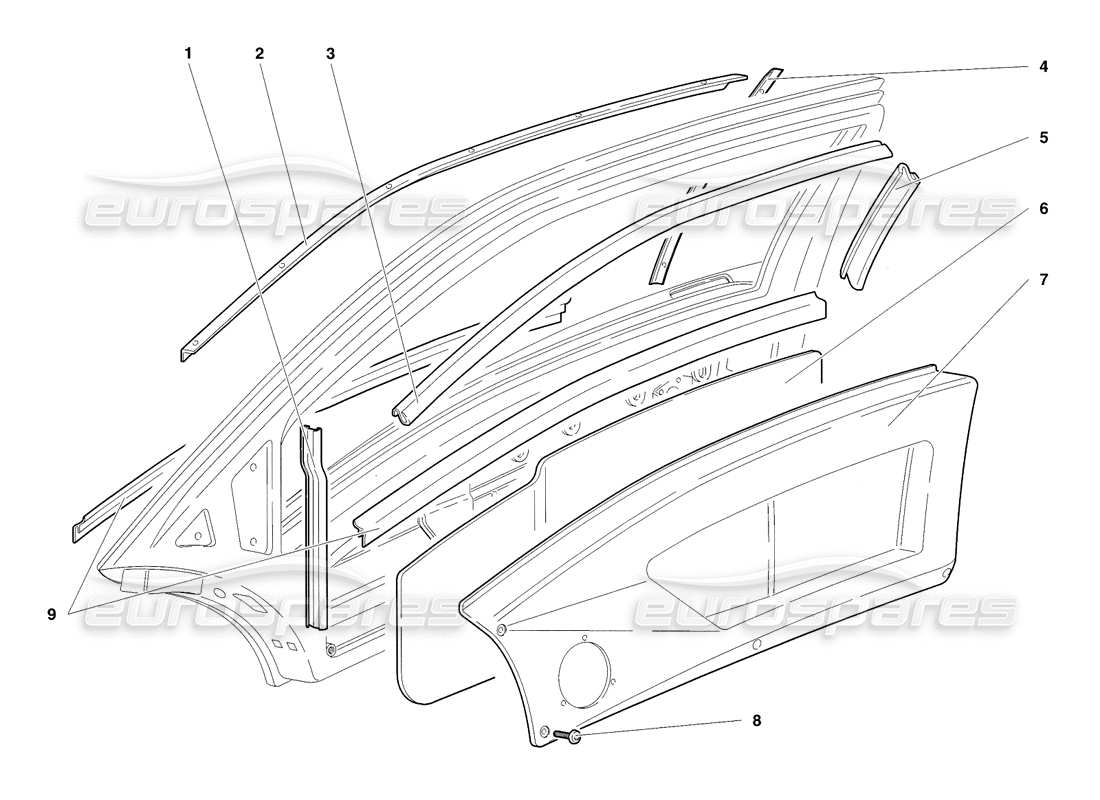 lamborghini diablo sv (1998) doors part diagram