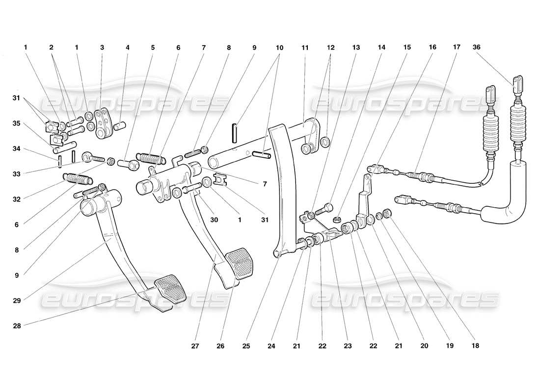 lamborghini diablo sv (1998) pedals part diagram