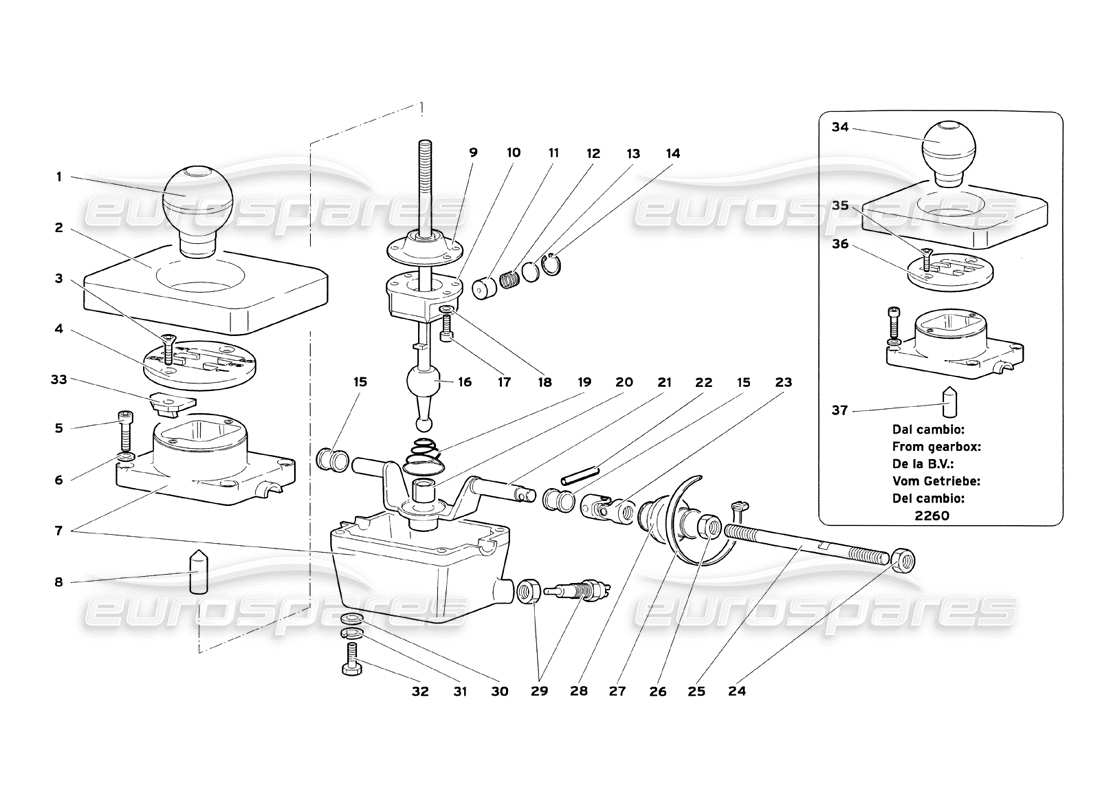 lamborghini diablo sv (1999) gearbox shifting rods part diagram