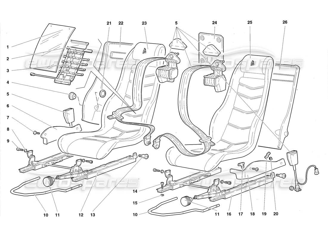 lamborghini diablo roadster (1998) seats and safety belts part diagram