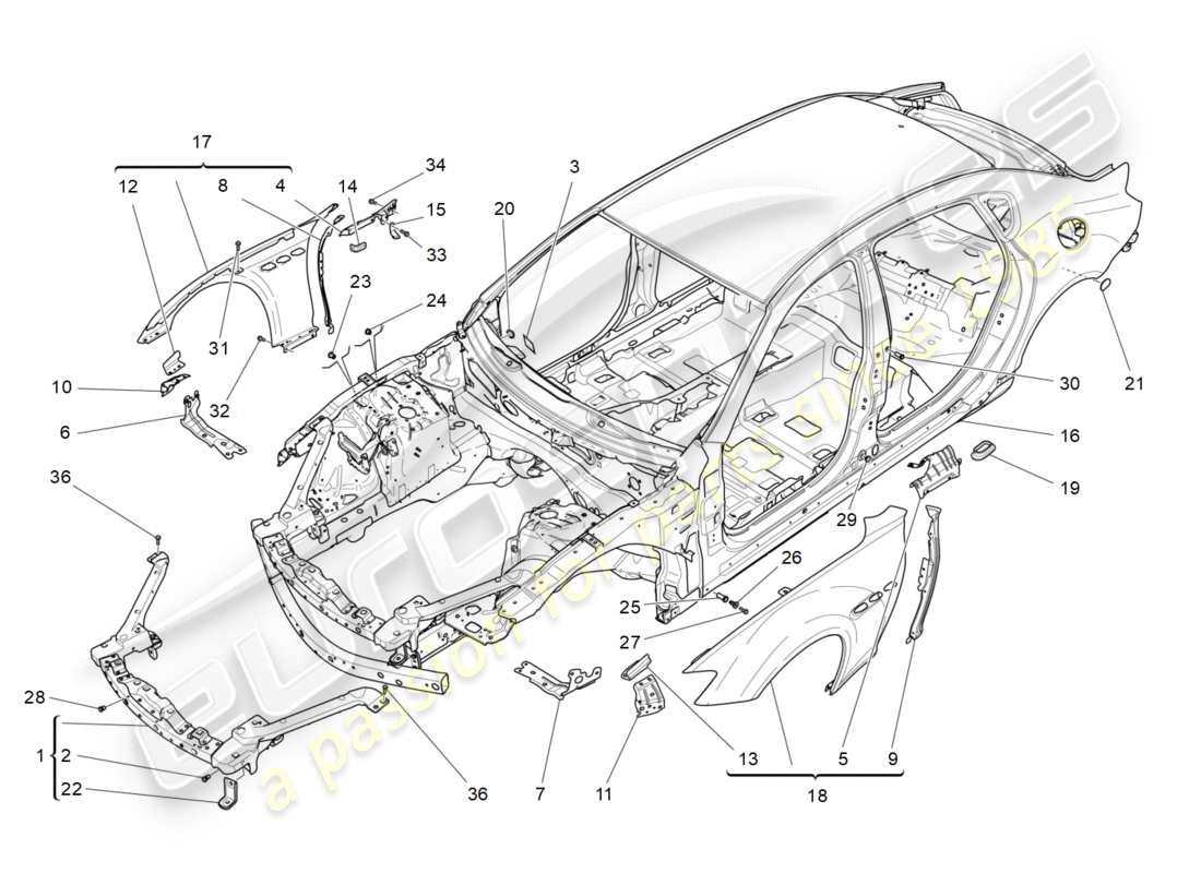 maserati qtp 3.0 bt v6 410hp (2014) bodywork and front outer trim panels part diagram