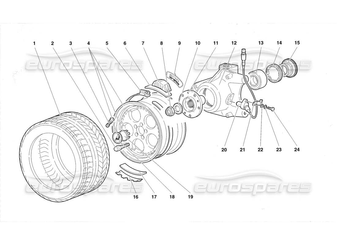 lamborghini diablo roadster (1998) front wheel and hub carrier part diagram