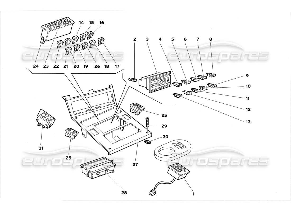 lamborghini diablo gt (1999) tunnel panel instruments part diagram