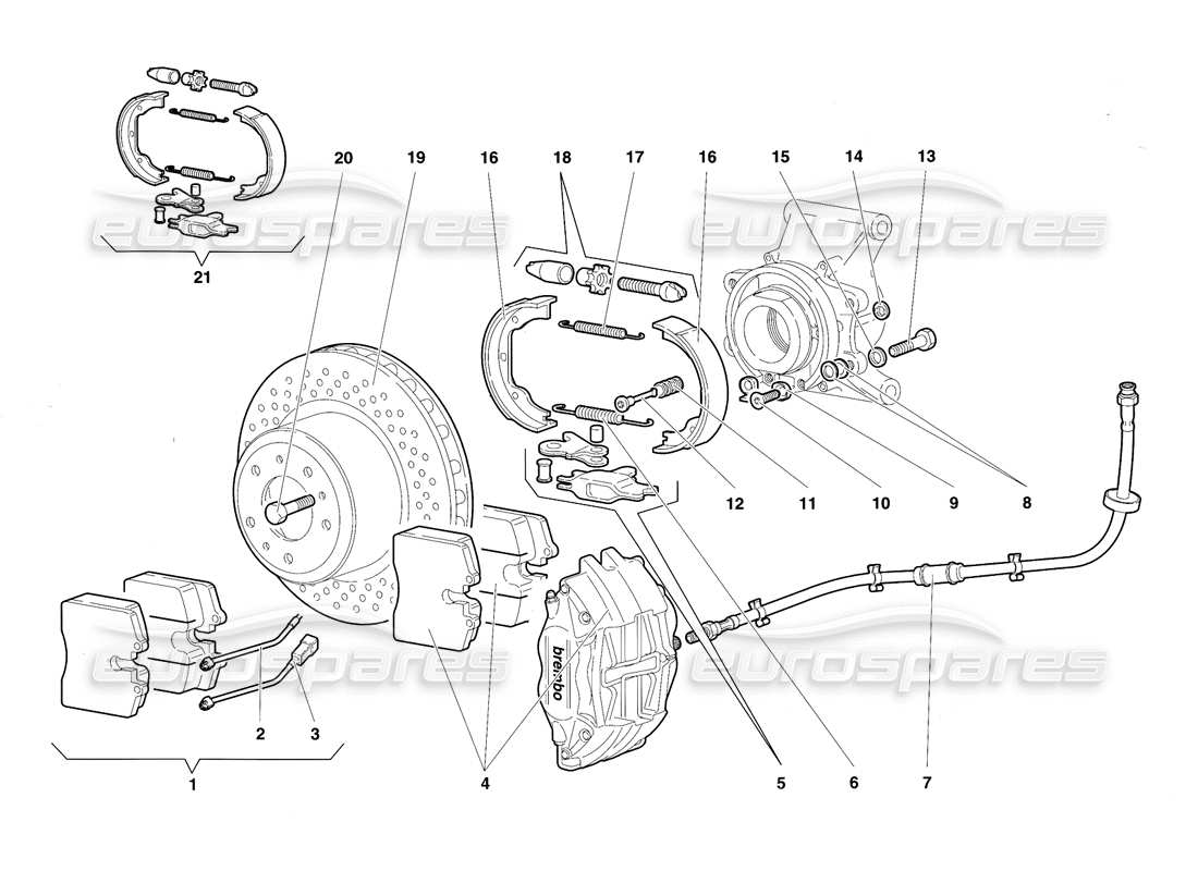 lamborghini diablo sv (1997) rear brakes part diagram