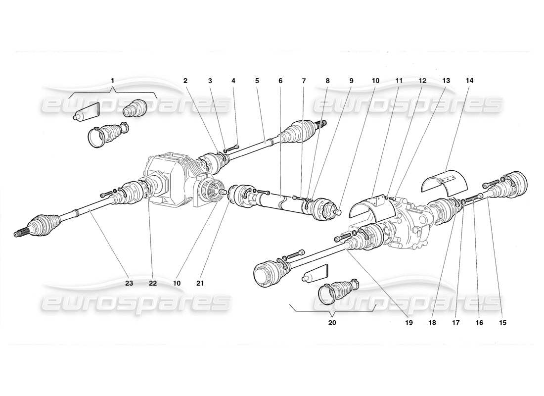 lamborghini diablo roadster (1998) driveshafts and propeller shaft part diagram