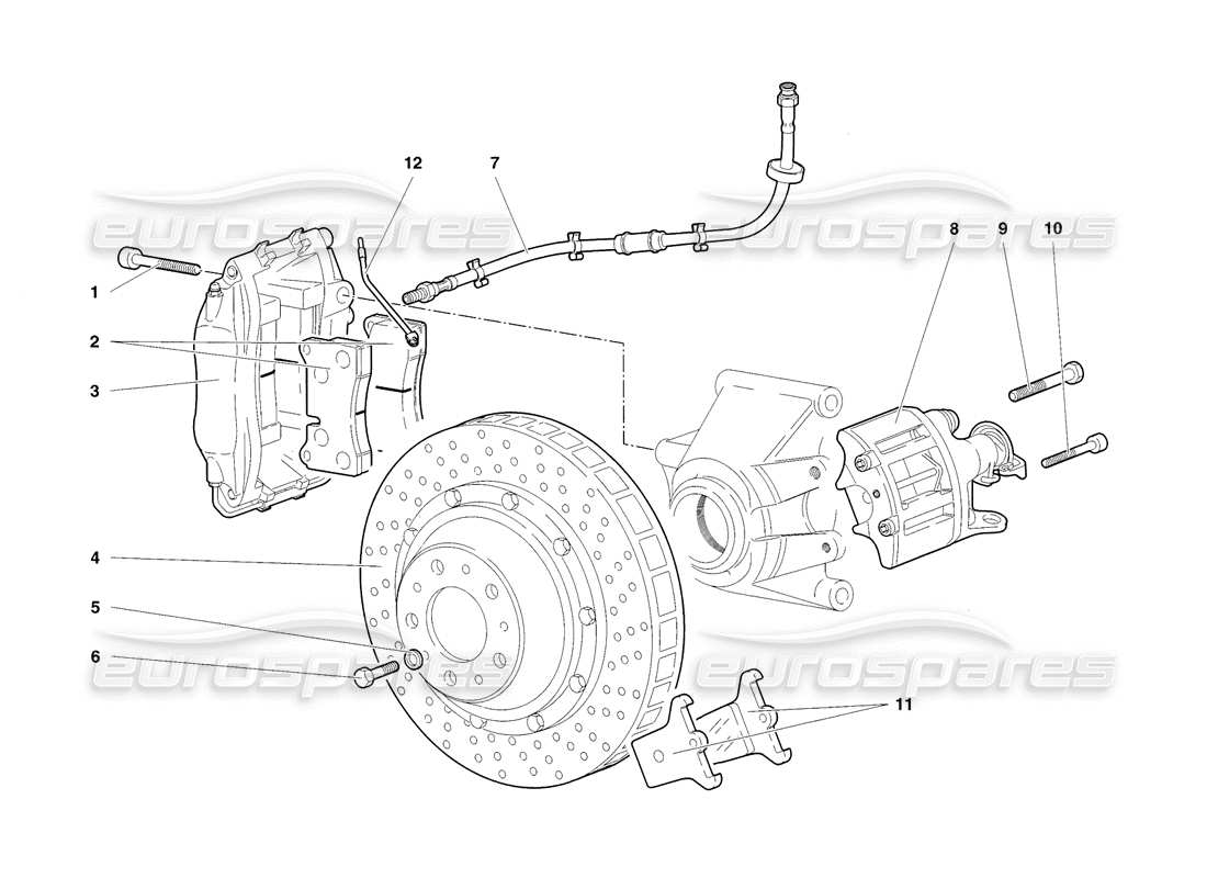 lamborghini diablo sv (1998) rear brakes part diagram