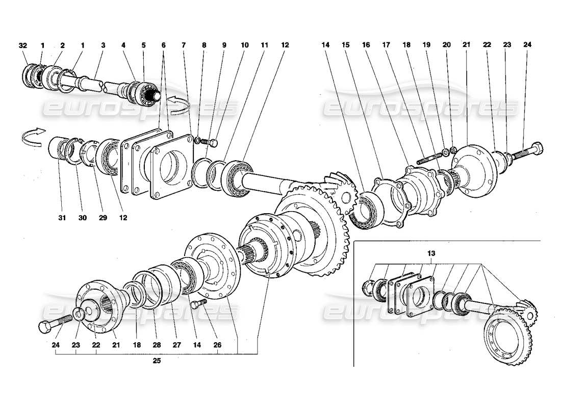 lamborghini diablo sv (1998) rear differential part diagram