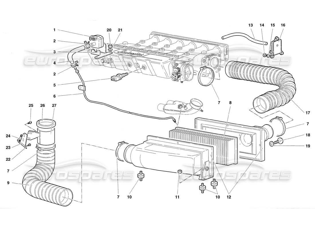 lamborghini diablo sv (1998) air filters part diagram