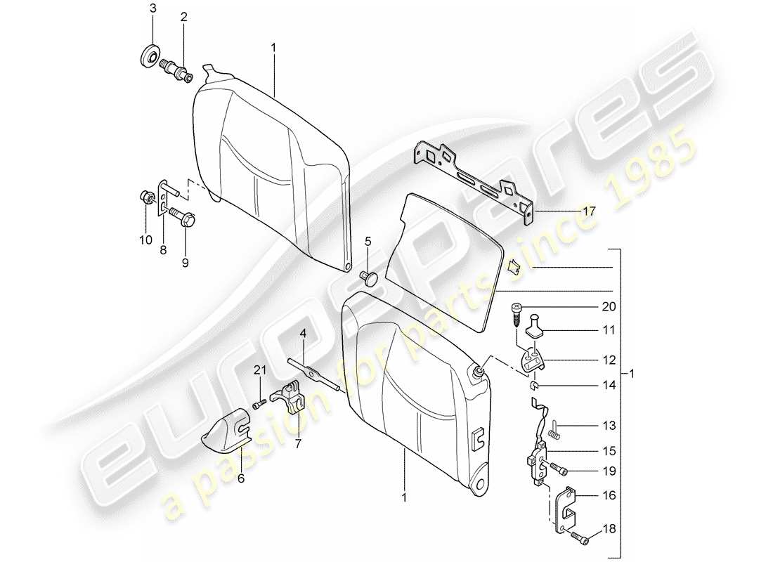 porsche 997 (2008) emergency seat backrest part diagram