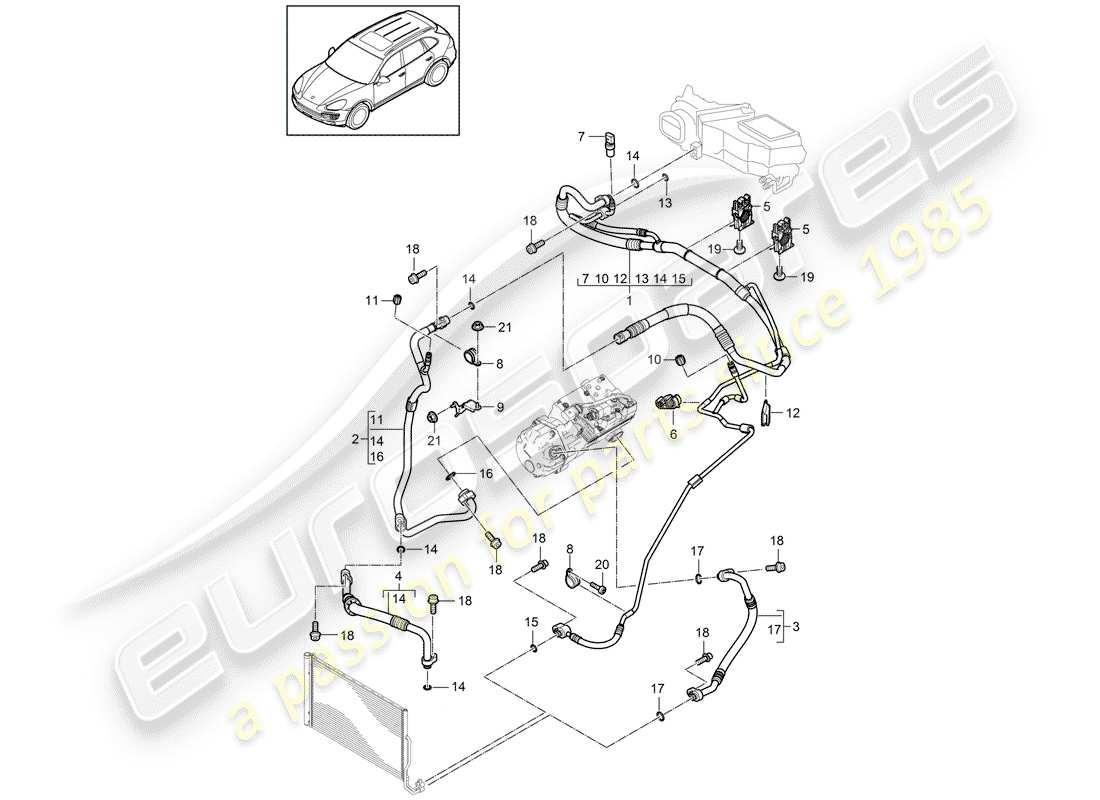 porsche cayenne e2 (2014) refrigerant circuit part diagram