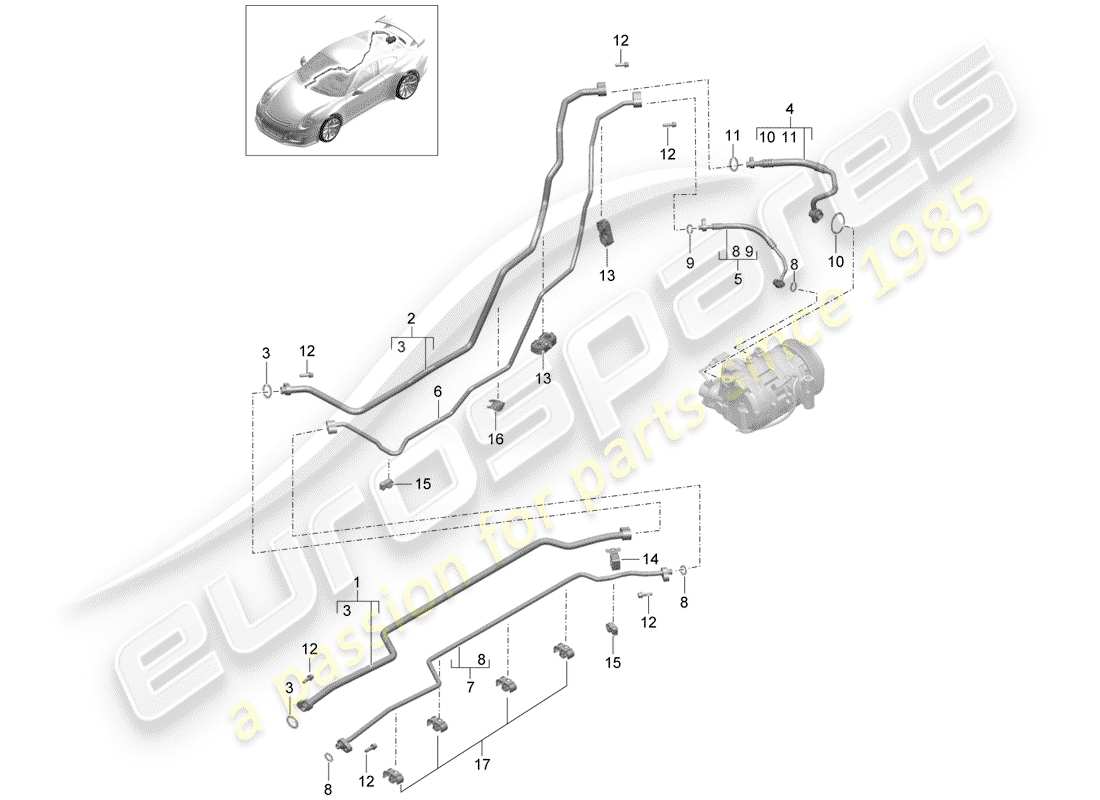 porsche 991r/gt3/rs (2014) refrigerant circuit part diagram