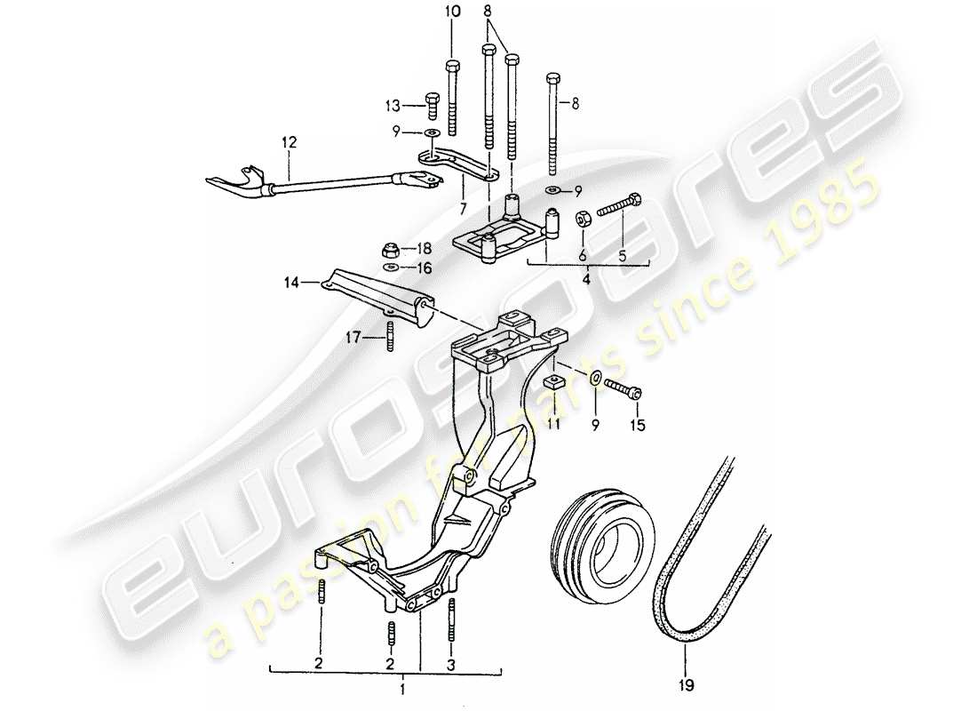 porsche 964 (1993) compressor - mounting - driving mechanism part diagram