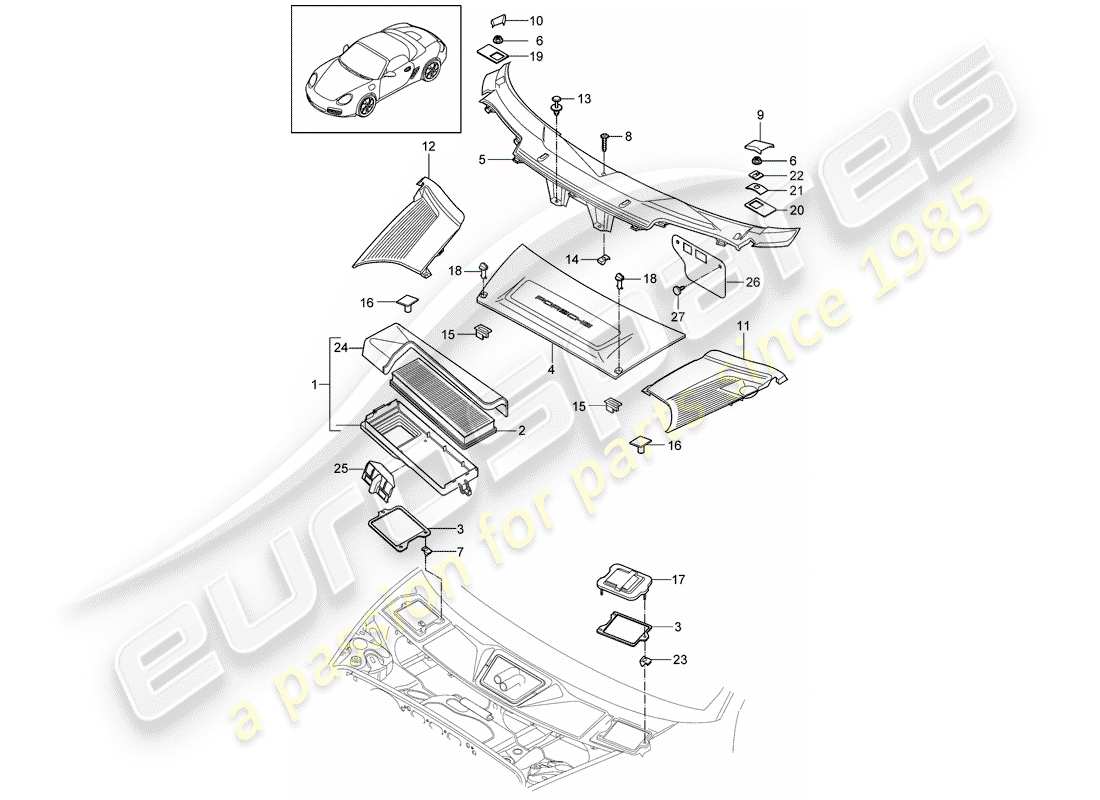 porsche boxster 987 (2009) particulate filter part diagram