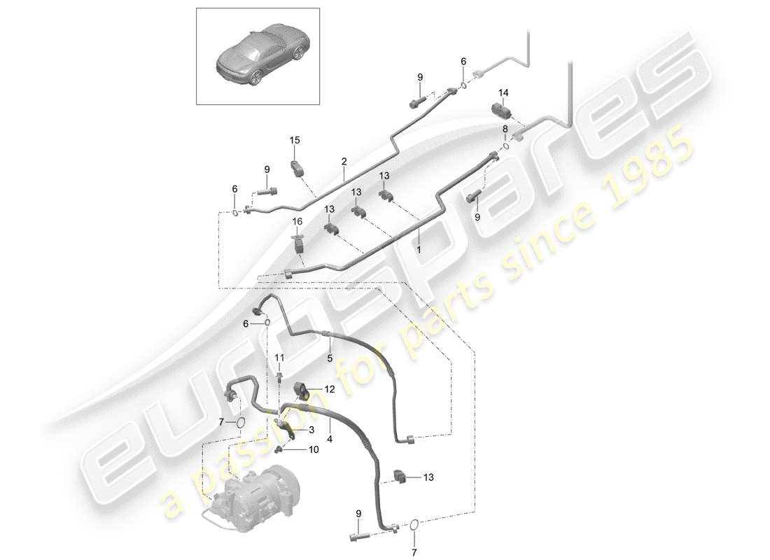 porsche boxster 981 (2016) refrigerant circuit part diagram