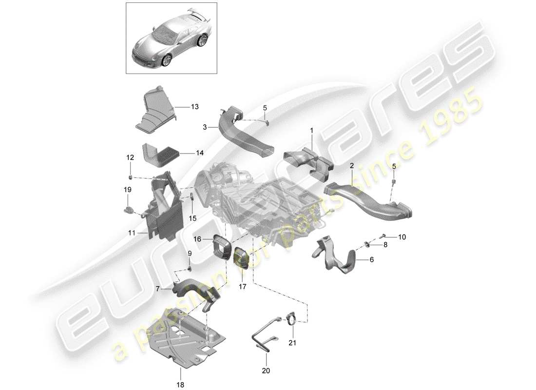 porsche 991r/gt3/rs (2018) air duct part diagram