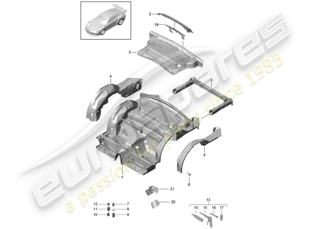 porsche 991r/gt3/rs (2018) rear end part diagram