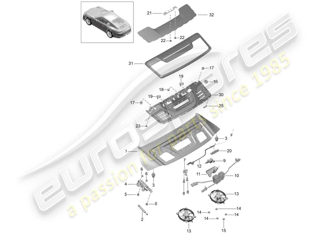 porsche 991r/gt3/rs (2018) cover part diagram