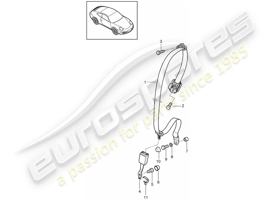 porsche 997 gen. 2 (2010) seat belt part diagram