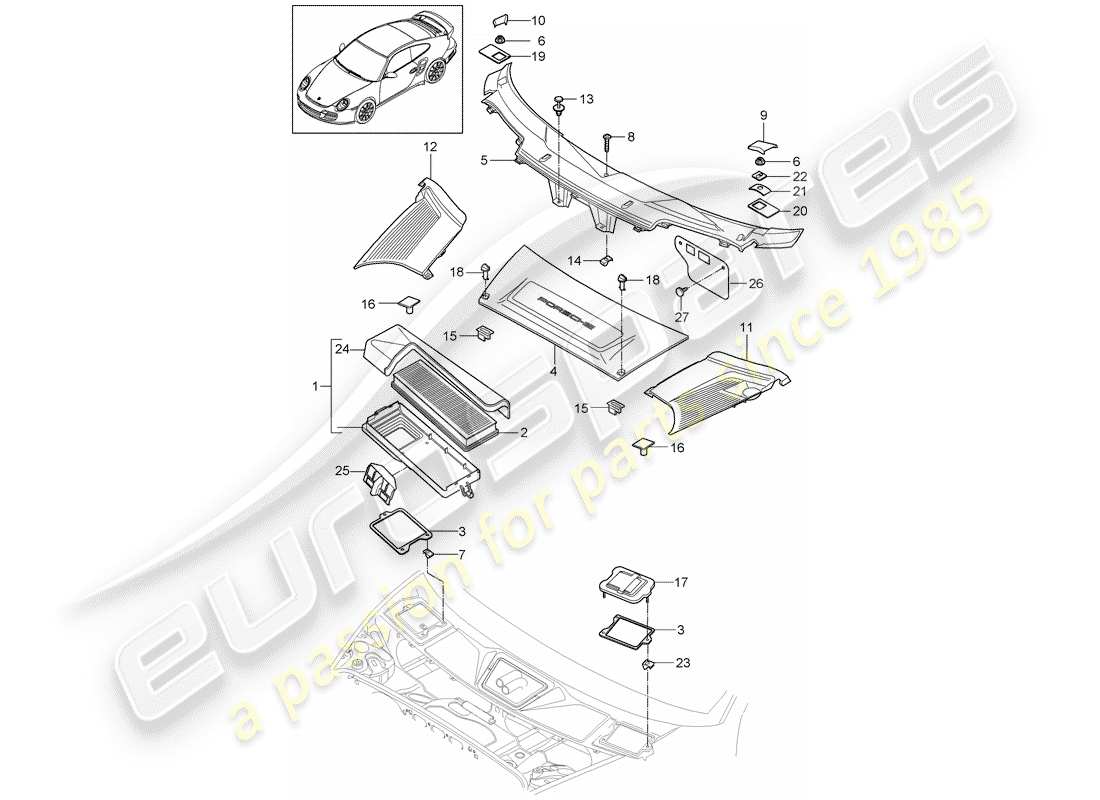 porsche 997 t/gt2 (2008) particulate filter part diagram