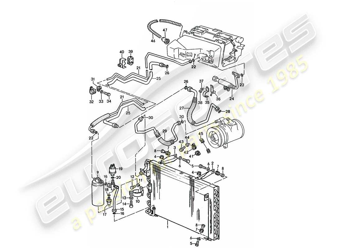 porsche 928 (1992) automatic air conditioner - lines - and - auxiliary units part diagram