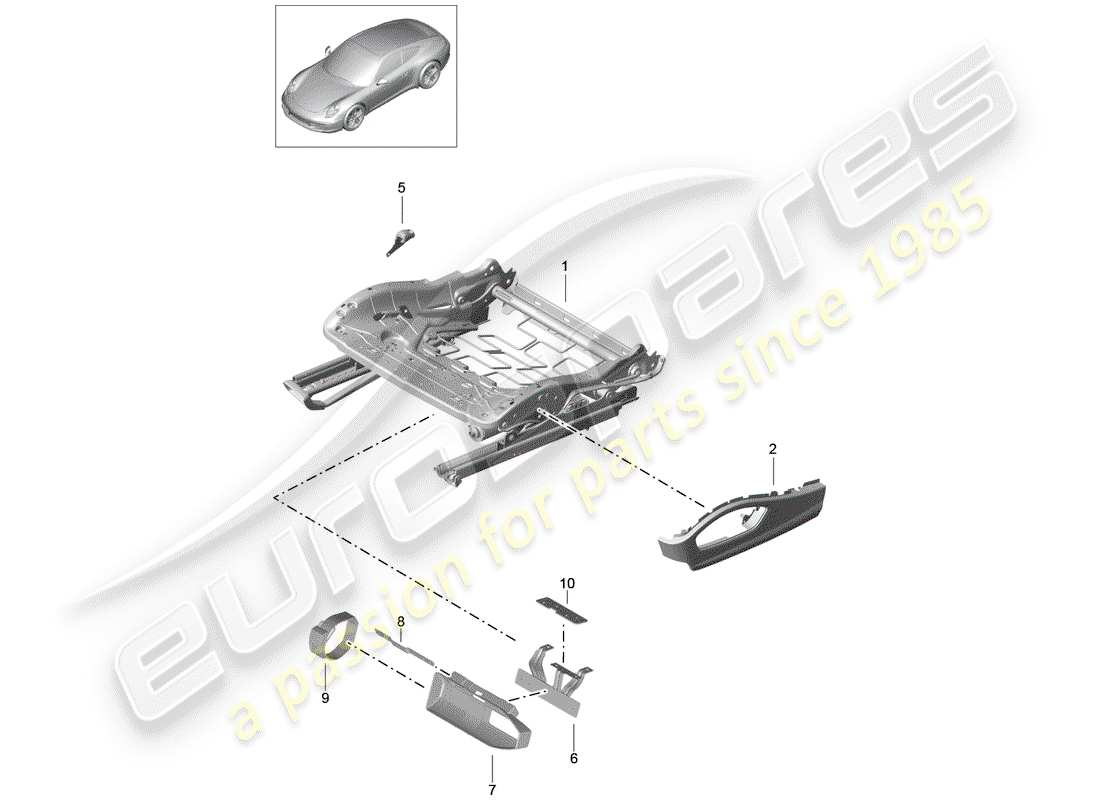 porsche 991 (2014) seat frame part diagram