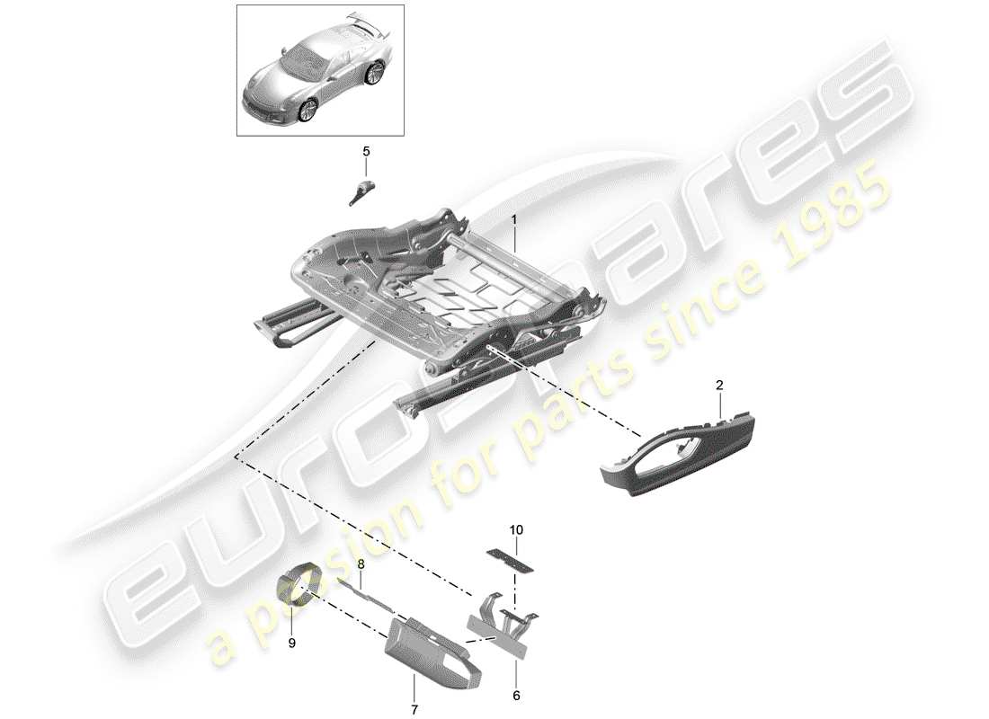 porsche 991r/gt3/rs (2020) seat frame part diagram