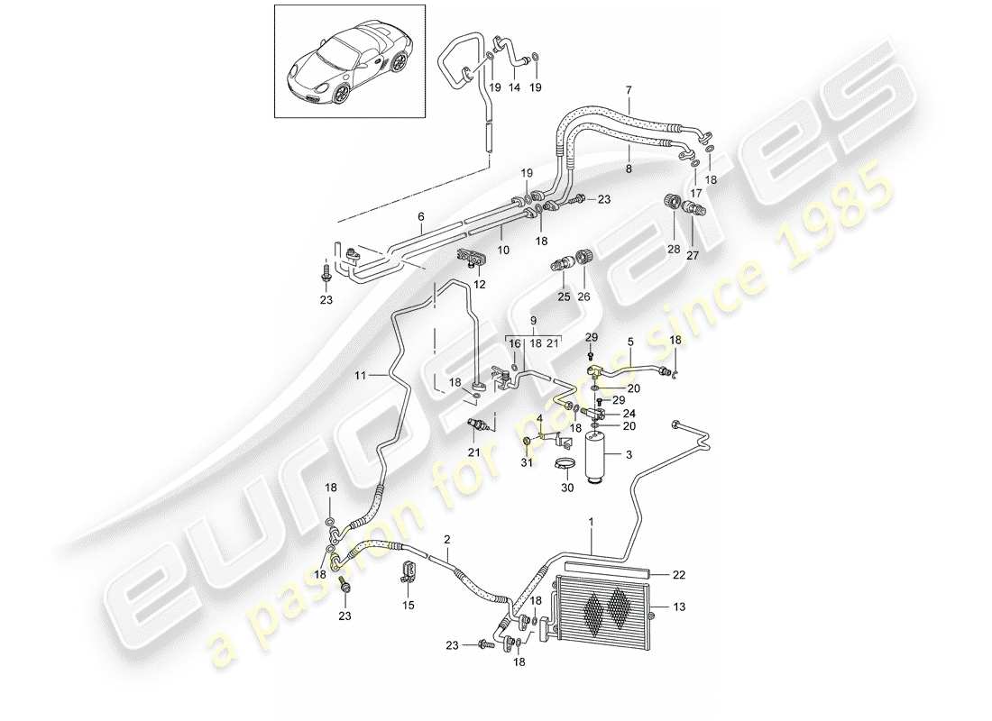 porsche boxster 987 (2005) refrigerant circuit part diagram