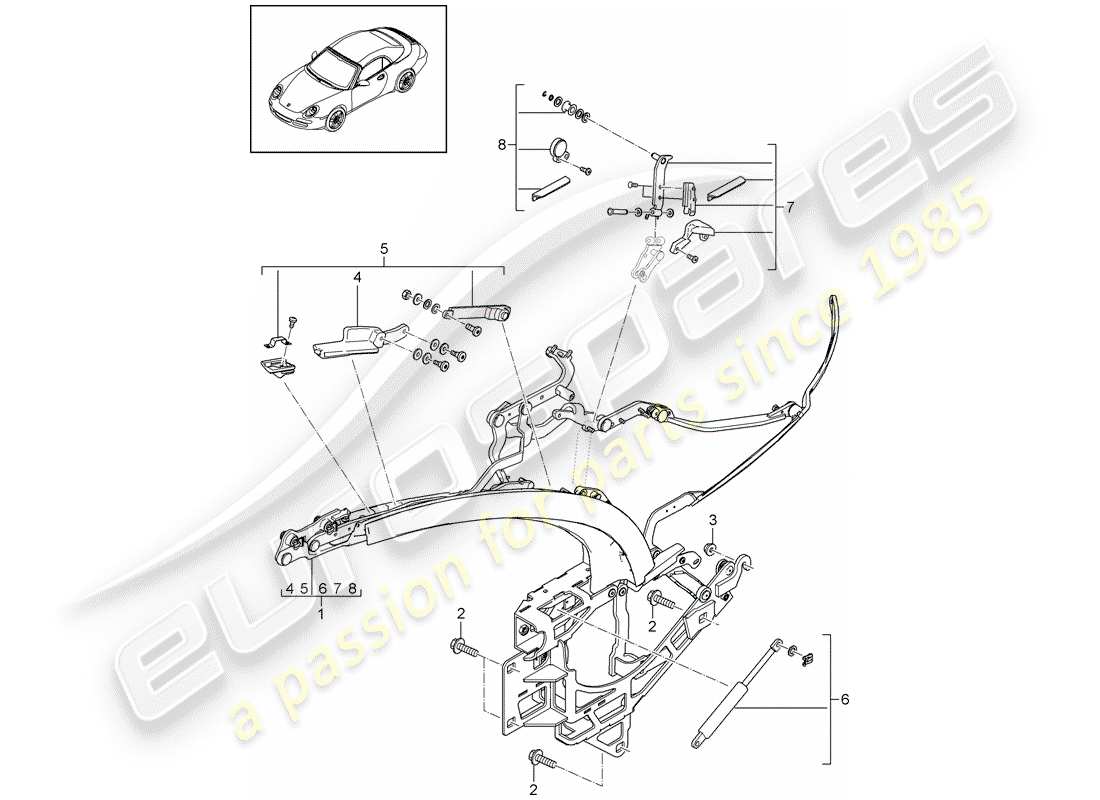 porsche 997 gen. 2 (2010) top frame part diagram