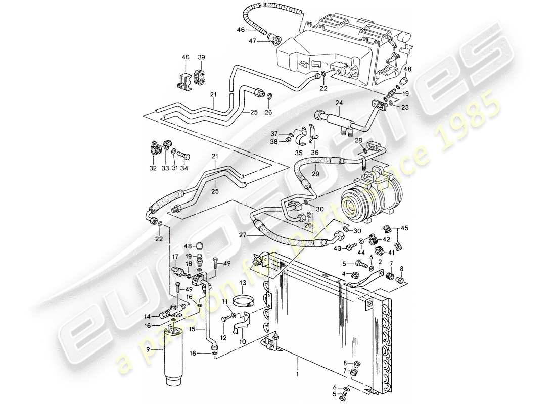 porsche 928 (1992) automatic air conditioner - lines - and - auxiliary units part diagram