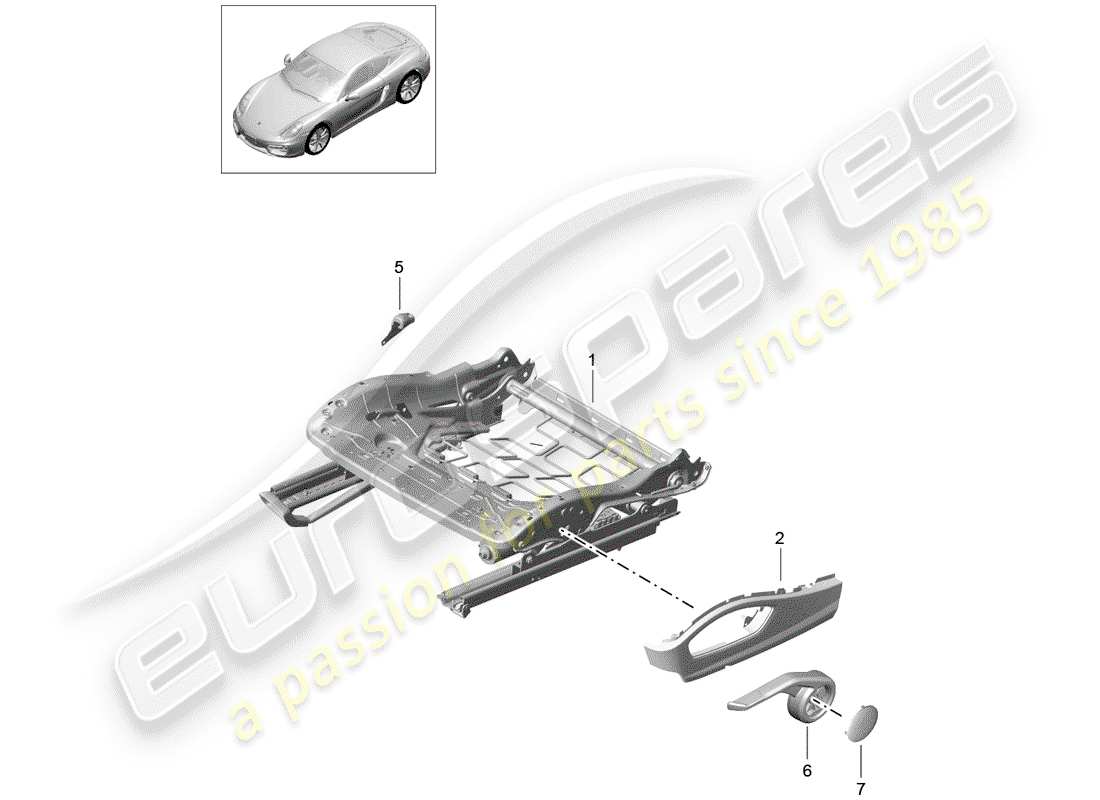 porsche cayman 981 (2014) seat frame part diagram