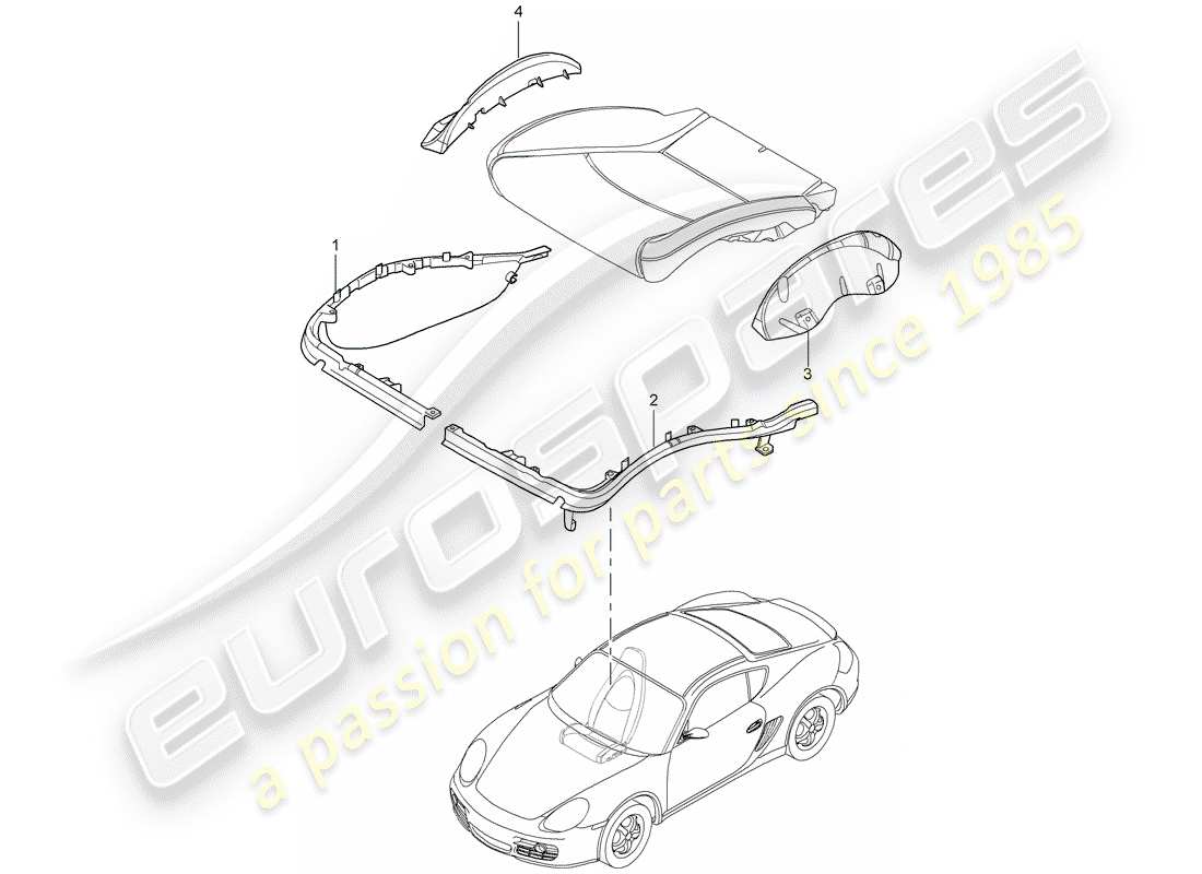 porsche cayman 987 (2008) cushion carrier part diagram