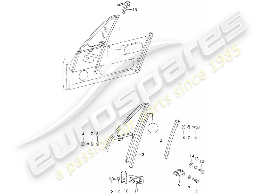 porsche 911 (1971) window frame part diagram