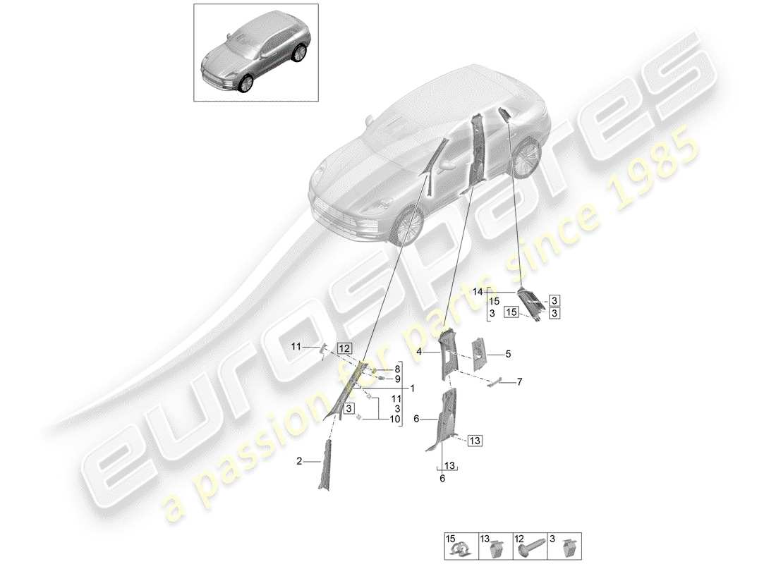 porsche macan (2019) lining, pillar a part diagram