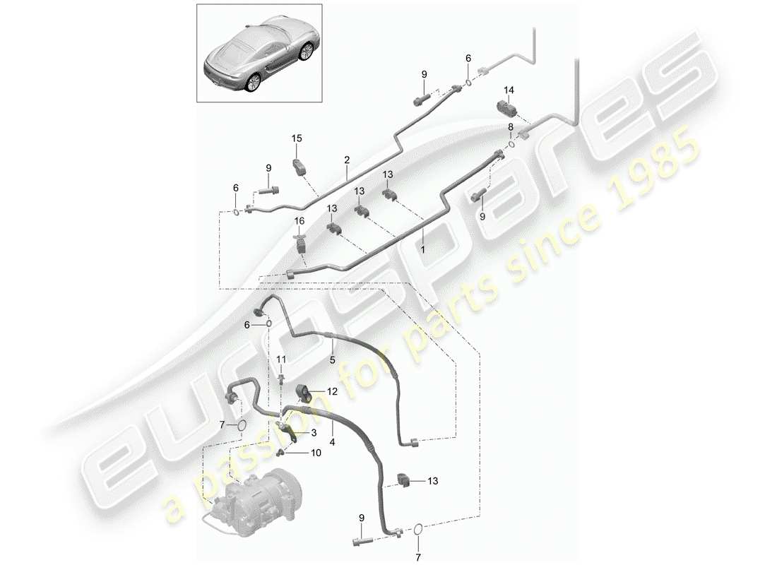 porsche cayman 981 (2015) refrigerant circuit part diagram