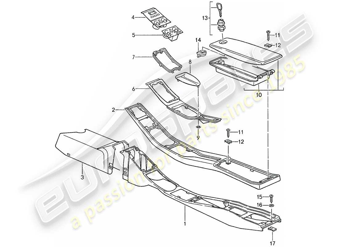 porsche 959 (1988) center console part diagram