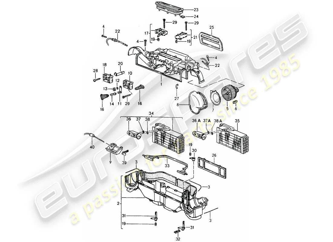 porsche 964 (1992) heater - air conditioner - single parts part diagram