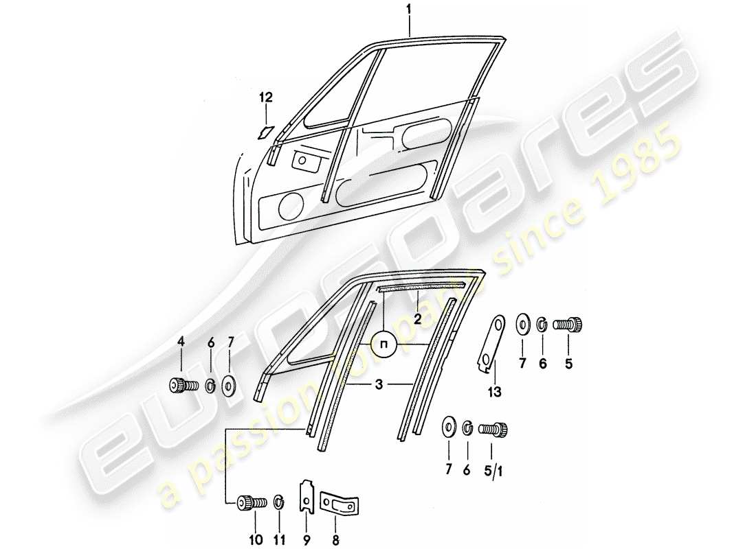 porsche 911 (1977) window frame part diagram