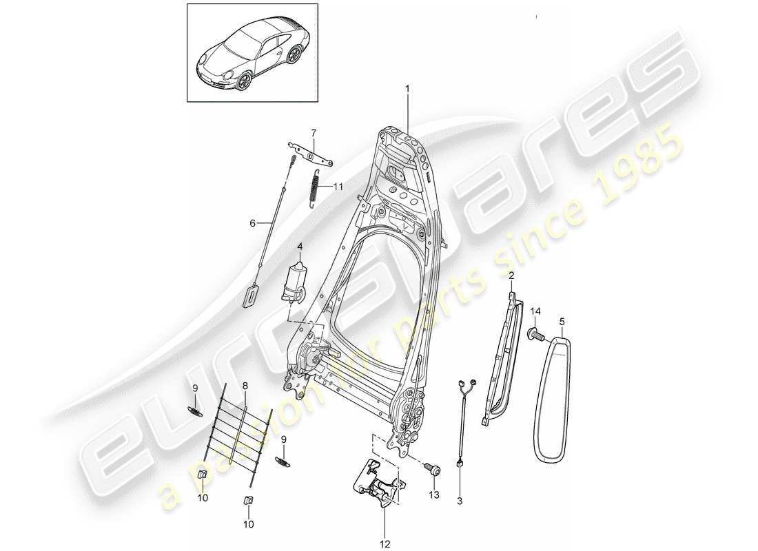 porsche 997 gen. 2 (2010) backrest frame part diagram