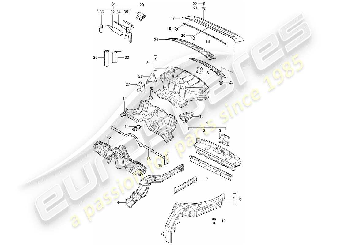 porsche 997 t/gt2 (2008) rear end part diagram