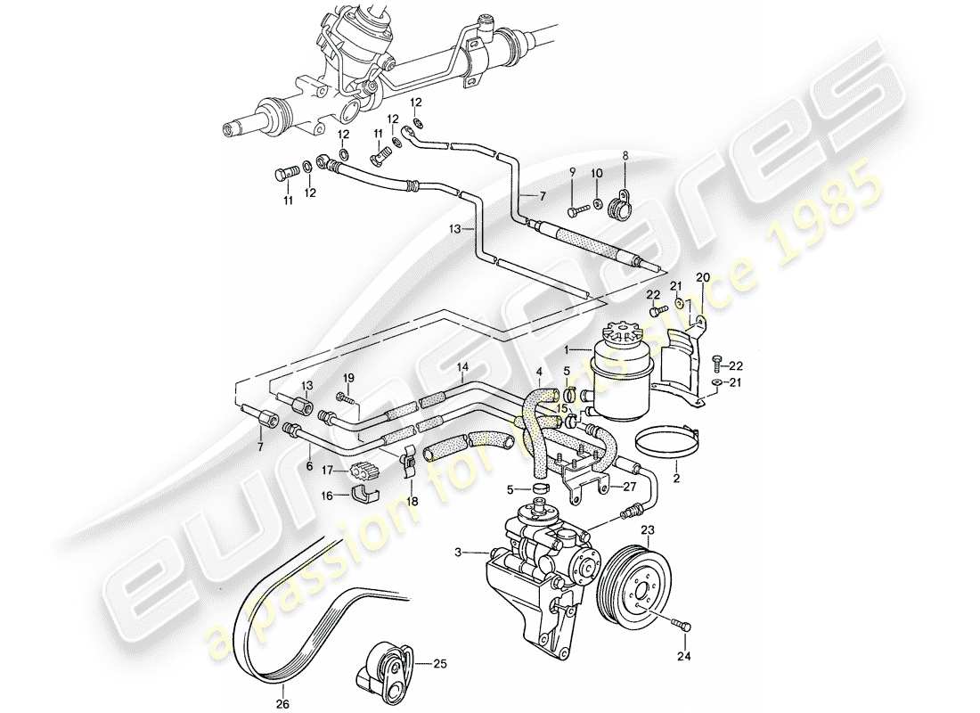 porsche 959 (1987) power steering - lines part diagram