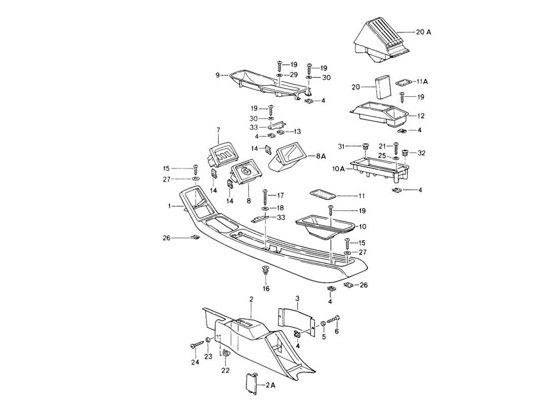 porsche 964 (1994) center console part diagram