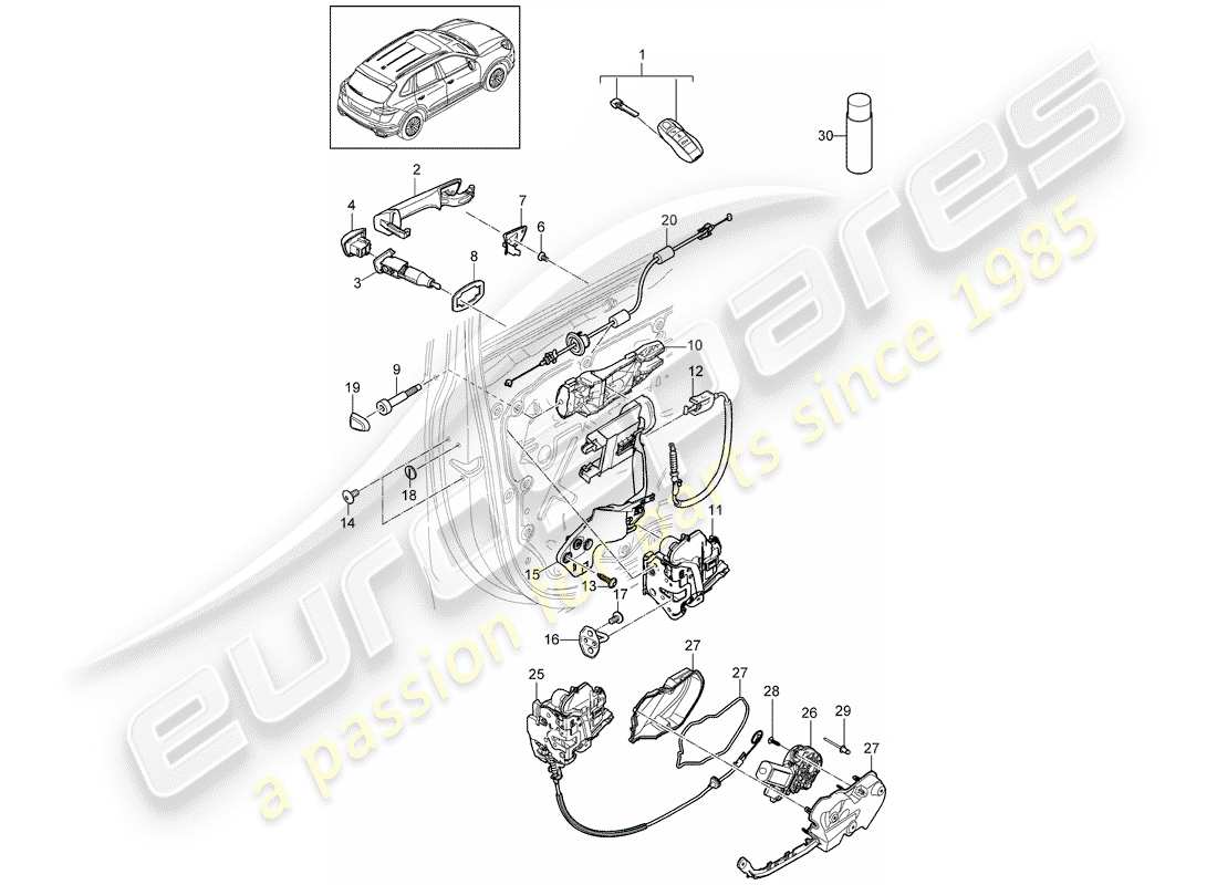 porsche cayenne e2 (2018) door handle part diagram