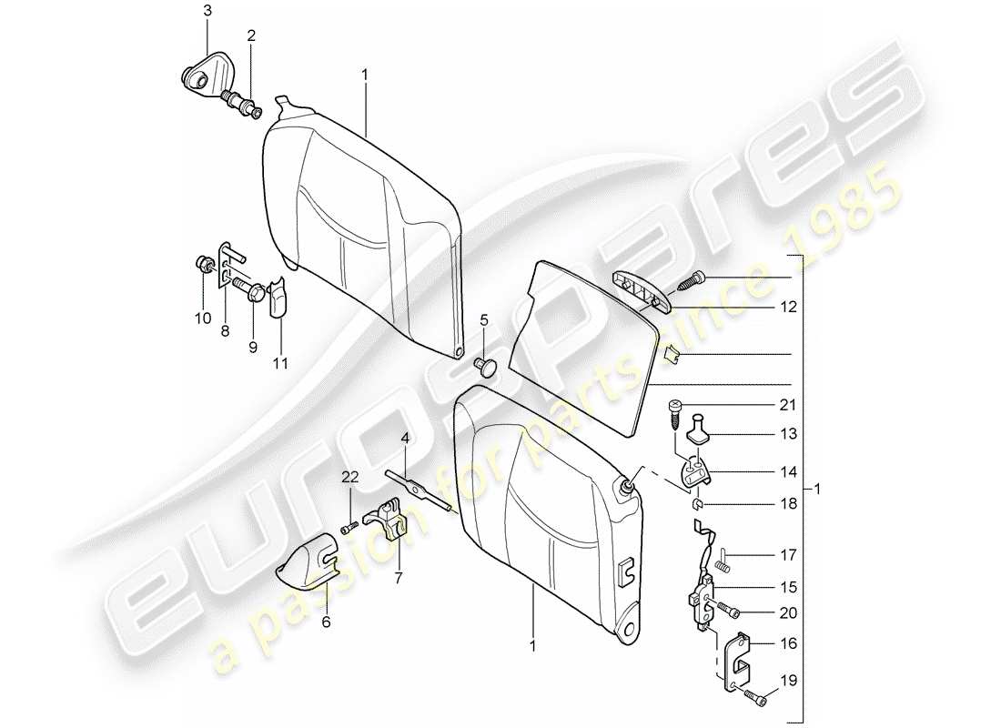 porsche 997 t/gt2 (2009) emergency seat backrest part diagram