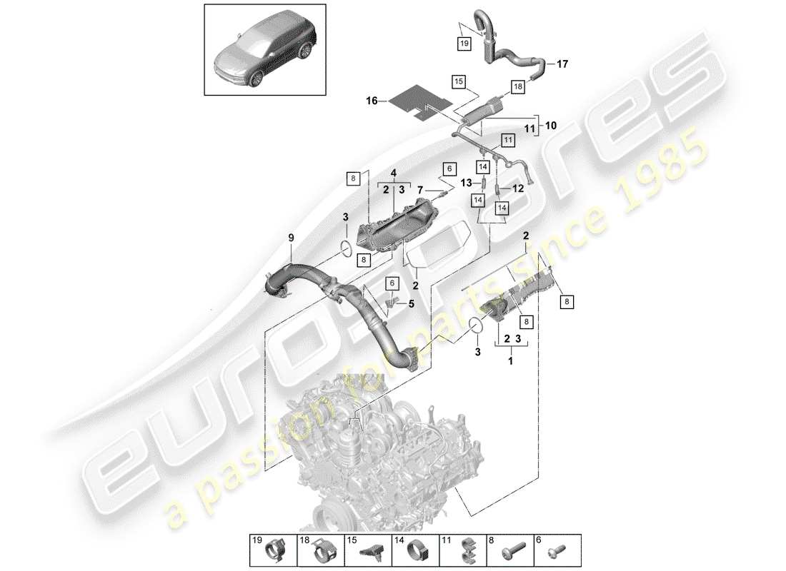 porsche cayenne e3 (2018) intake pipe part diagram