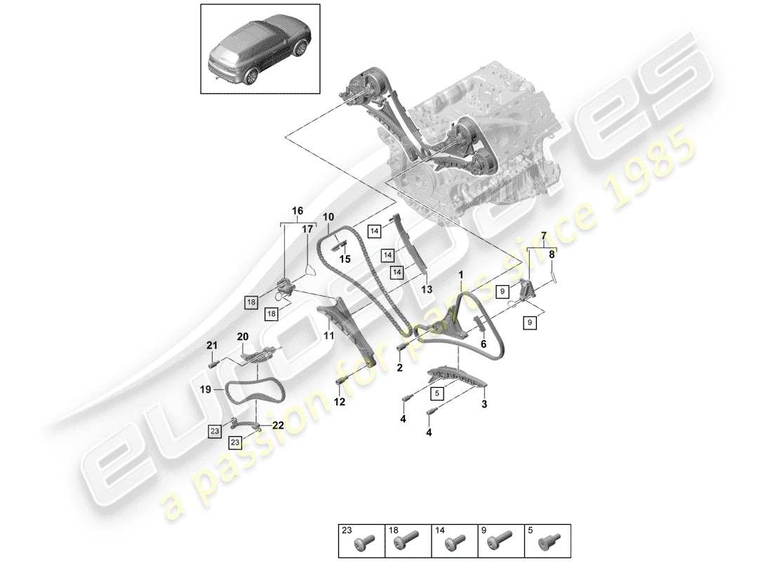 porsche cayenne e3 (2018) timing chain part diagram