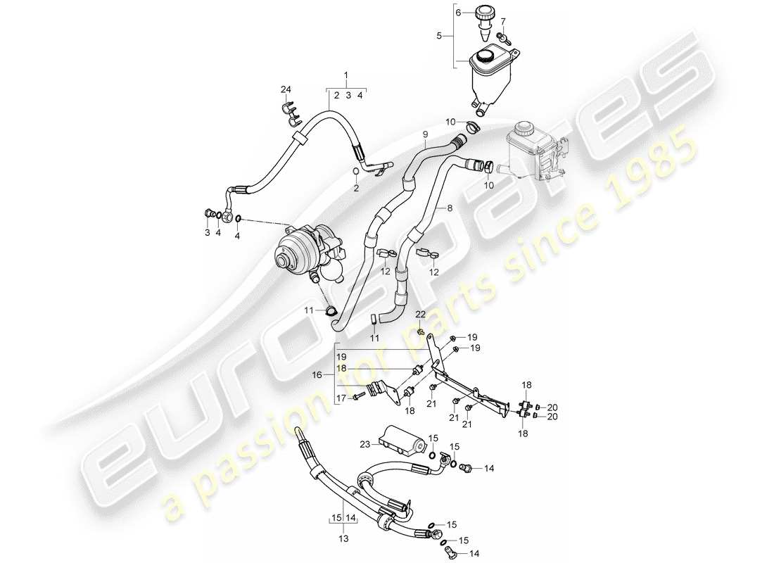 porsche cayenne (2008) power steering part diagram