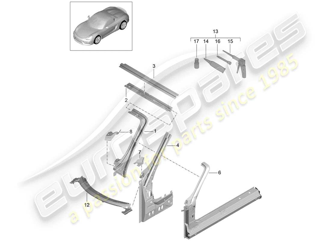 porsche boxster spyder (2016) cowl part diagram