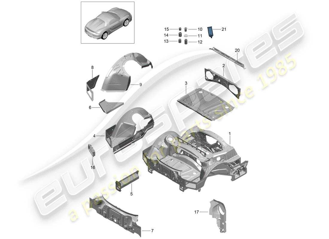 porsche boxster spyder (2016) rear end part diagram