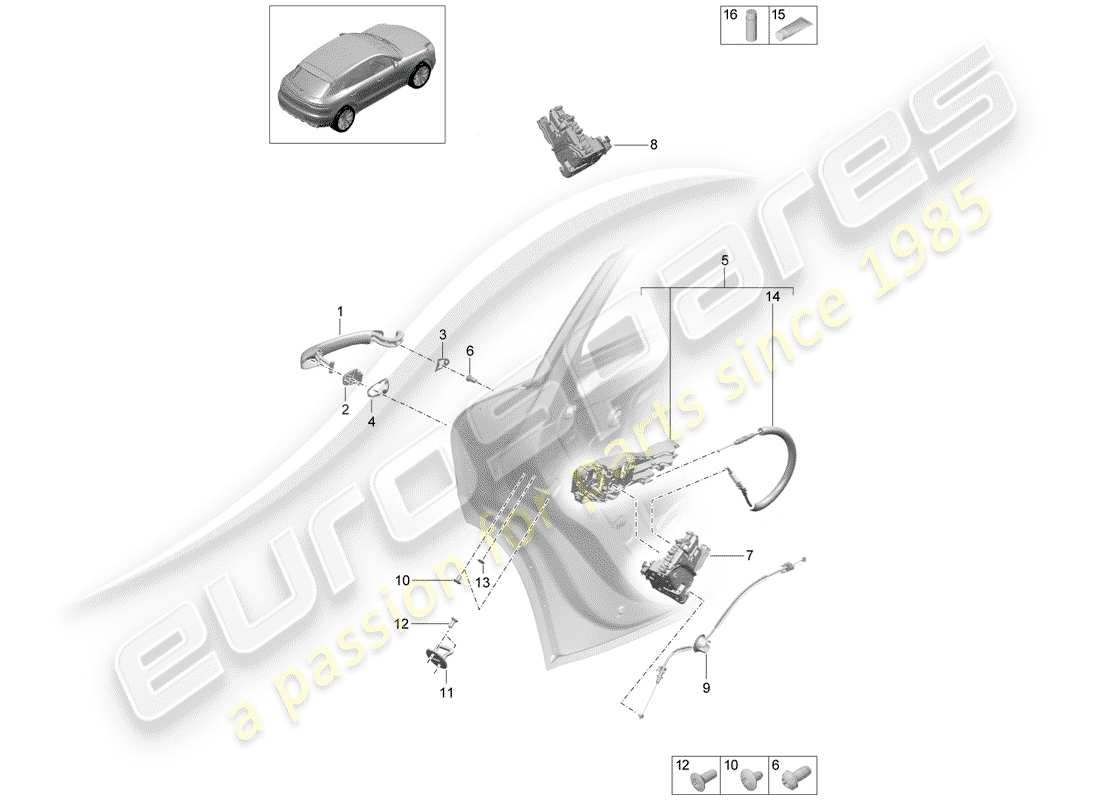 porsche macan (2020) door latches part diagram